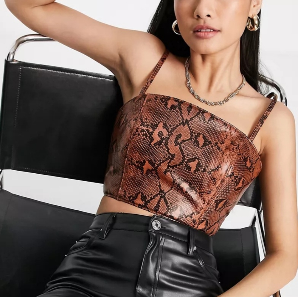 Muubaa Animal Print Leather Crop Top